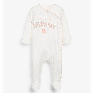 Pink/White 2 Pack Mummy And Daddy Elephant Sleepsuits (0MTH-18MTHS) - Allsport