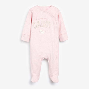 Pink/White 2 Pack Mummy And Daddy Elephant Sleepsuits (0mths-18mths) - Allsport