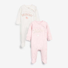 Load image into Gallery viewer, Pink/White 2 Pack Mummy And Daddy Elephant Sleepsuits (0mths-18mths) - Allsport
