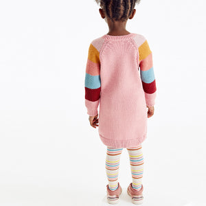 Pink Rainbow Bunny Jumper Dress & Tights Set (3mths-4yrs)