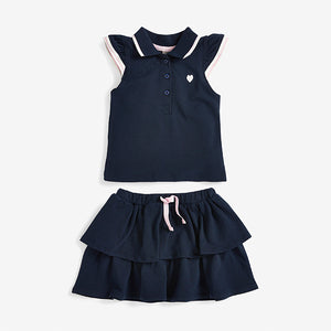 Navy Polo Top And Skirt Set (3mths-7yrs) - Allsport