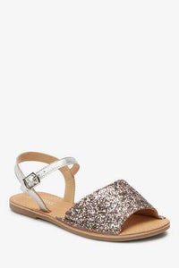 Silver Glitter Peep Toe Sandals - Allsport