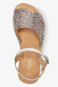 Silver Glitter Peep Toe Sandals - Allsport