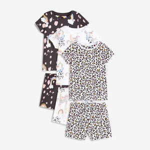 Monochrome 3 Pack Unicorn Cotton Short Pyjamas (9mths-8yrs) - Allsport