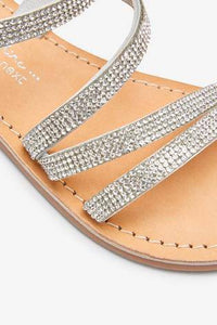 Silver Heatseal Strappy Sandals - Allsport