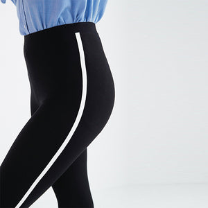 Black/White Side Stripe Full Length Leggings