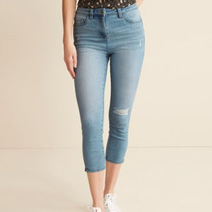 Mid Blue Ripped Skinny Cropped Jeans - Allsport