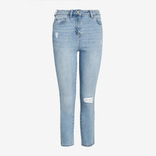 Load image into Gallery viewer, Mid Blue Ripped Skinny Cropped Jeans - Allsport
