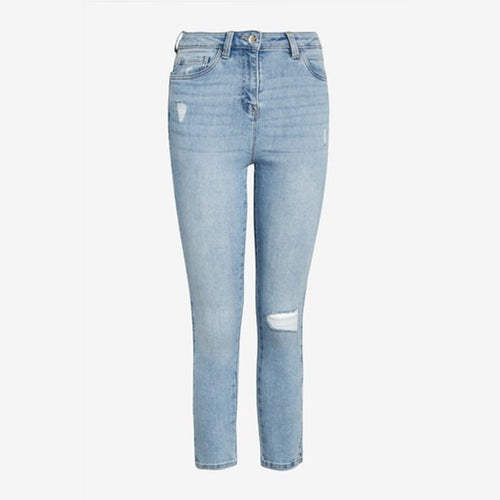 Mid Blue Ripped Skinny Cropped Jeans - Allsport