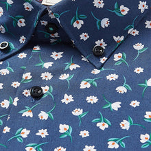 Load image into Gallery viewer, Blue Ditsy Floral Slim Fit Short Sleeve Trimmed Shirt - Allsport
