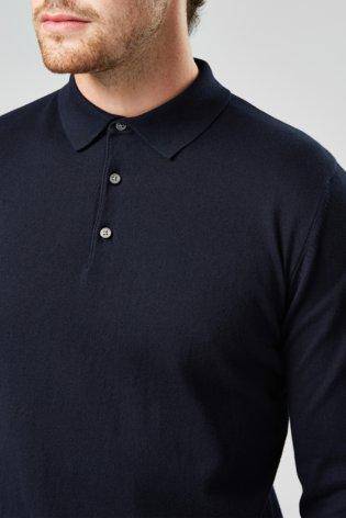 NAVY KNITTED POLO - Allsport