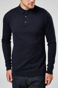 NAVY KNITTED POLO - Allsport