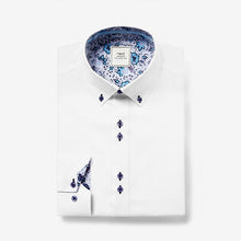 Load image into Gallery viewer, White Texture Regular Fit Single Cuff Shirt With Trim Detail - Allsport

