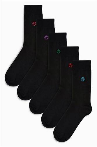 5PK Black Multi Colour N Logo Socks - Allsport