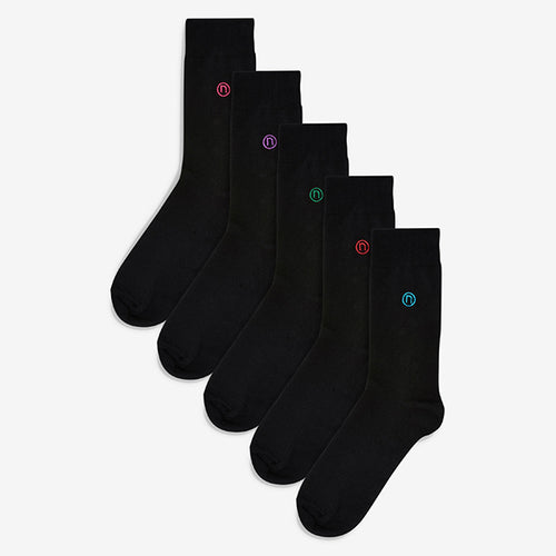 Black Rainbow N Embroidered 5 Pack Socks - Allsport