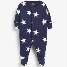 Load image into Gallery viewer, Navy 3 Pack Star Stripe Sleepsuits (0mths-12 mths) - Allsport
