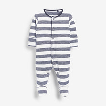 Load image into Gallery viewer, Navy 3 Pack Star Stripe Sleepsuits (0mths-18mths) - Allsport
