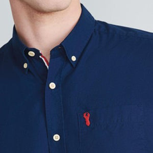 Navy Blue Slim Fit Soft Touch Twill Roll Sleeve Shirt - Allsport