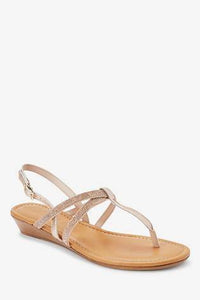 Rose Gold Forever Comfort Mini Wedge Toe Post Sandals - Allsport