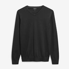 Load image into Gallery viewer, Black V-Neck Cotton Rich Jumper

