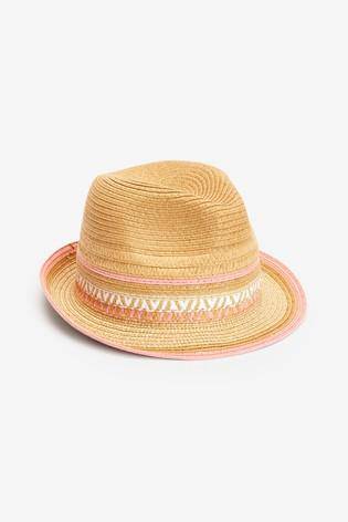 Straw Pink Trim Trilby Hat  (3YRS-10YRS) - Allsport