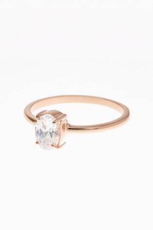 Sterling Silver Rose Gold Plated Oval Solitaire Ring - Allsport