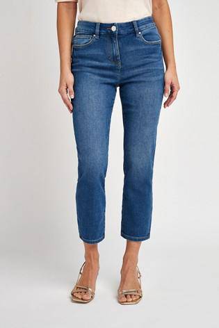 MID BLUE CROPPED STRAIGHT JEANS - Allsport