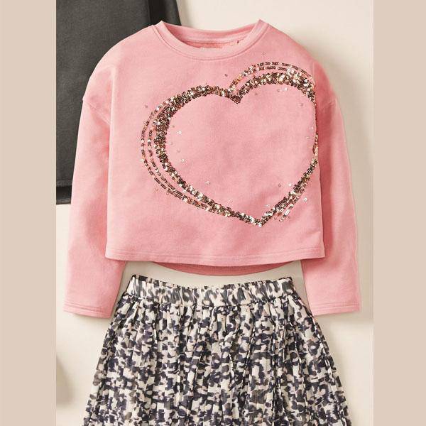 Pink Heart Sequin T-Shirt (3-12yrs) - Allsport