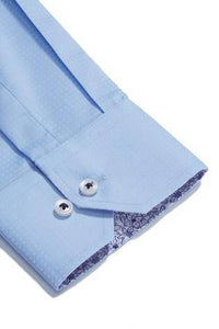 Light Blue Slim Fit Textured Stretch Signature Button Down Shirt With Trim Detail - Allsport