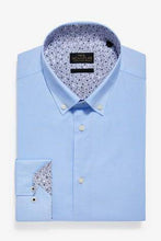 Load image into Gallery viewer, Light Blue Slim Fit Textured Stretch Signature Button Down Shirt With Trim Detail - Allsport
