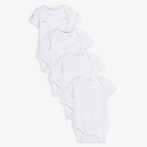 White 4 Pack Delicate Multi Print Short Sleeved Bodysuits (0-3yrs) - Allsport