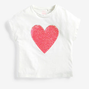 White Shiny Sequin Heart T-Shirt (3-11yrs) - Allsport