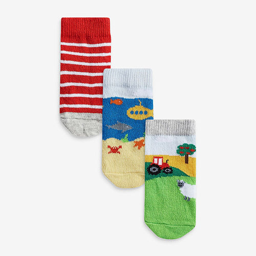 Multi Baby 3 Pack Farm Socks (0mths-2yrs) - Allsport