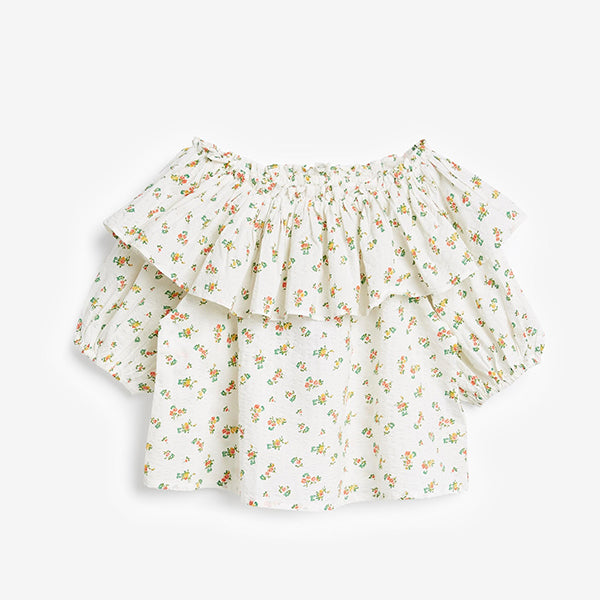 White Floral Frill Blouse (3-12yrs) - Allsport