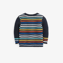 Load image into Gallery viewer, Navy Rainbow Stripe Knitted Jumper (3mths-5yrs) - Allsport

