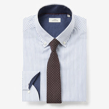 Load image into Gallery viewer, Navy Stripe Check Slim Fit Single Cuff Shirt And Tie - Allsport
