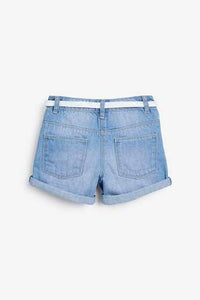 Denim Mid Blue Shorts With Glitter Purse Belt - Allsport