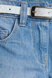 Denim Mid Blue Shorts With Glitter Purse Belt - Allsport