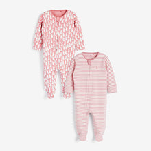 Load image into Gallery viewer, Pink Bunny 2 Pack Zip Sleepsuits (0-18mths) - Allsport
