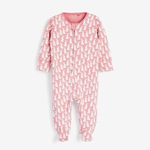 Pink Bunny 2 Pack Zip Sleepsuits (0-18mths) - Allsport