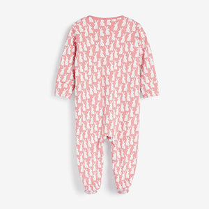 Pink Bunny 2 Pack Zip Sleepsuits (0-18mths) - Allsport