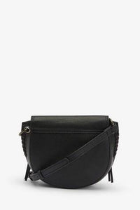 Black Leather Stitch and Embossed Detail Saddle Bag - Allsport
