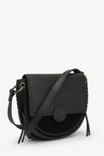 Load image into Gallery viewer, Black Leather Stitch and Embossed Detail Saddle Bag - Allsport
