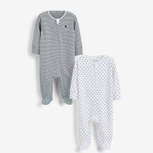 Load image into Gallery viewer, Mono Star and Stripe 2 Pack Zip Sleepsuits (0-18mths) - Allsport
