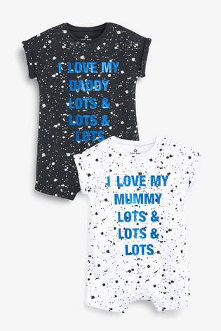 Monochrome 2 Pack Paint Splatter Mummy And Daddy Rompers  (up to 18 months) - Allsport