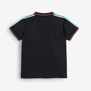 Black Colourblock Zip Neck Polo Shirt (3-12yrs) - Allsport