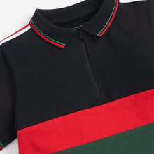 Load image into Gallery viewer, Black Colourblock Zip Neck Polo Shirt (3-12yrs) - Allsport
