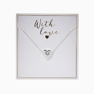 Silver Tone 'With Love' Starburst Heart Necklace - Allsport