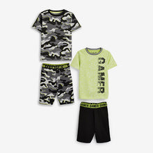 Load image into Gallery viewer, 2 Pack Green/Black Camo Gamer Short Pyjamas (4-12yrs) - Allsport
