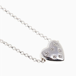 Silver Tone 'With Love' Starburst Heart Necklace - Allsport
